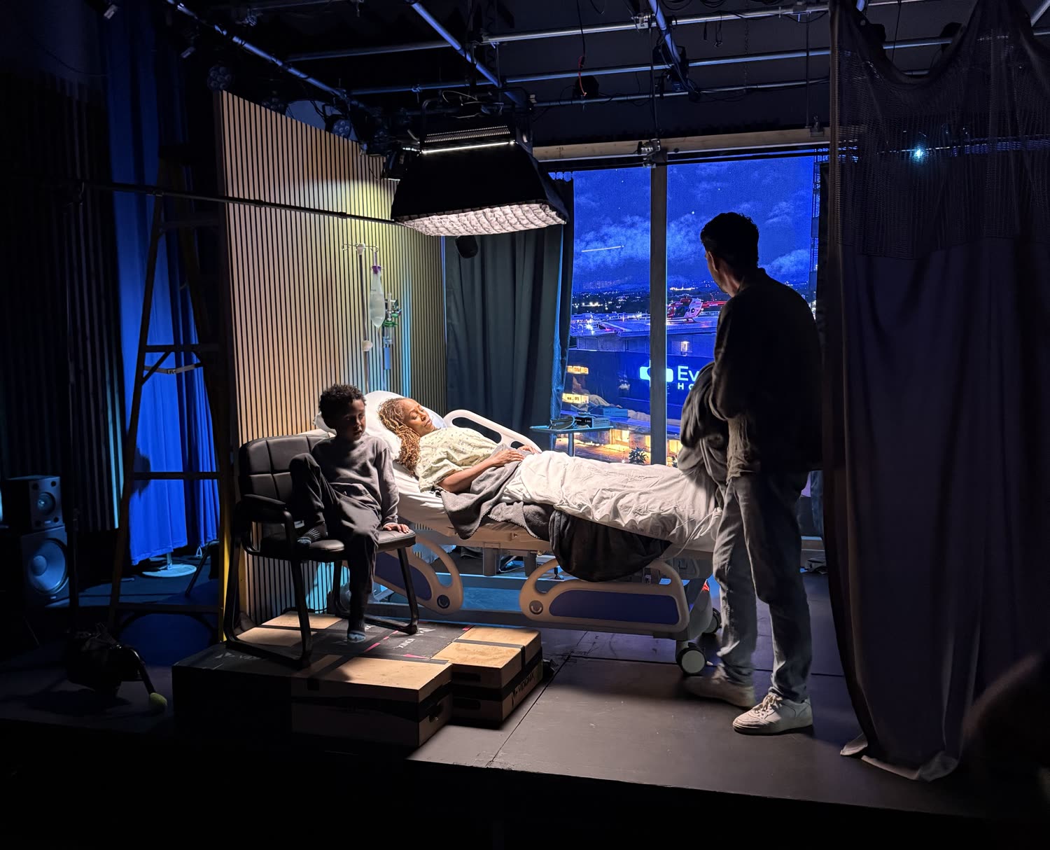 A hospital set built for Isaacs & Isaacs on the Studio C LED wall stage