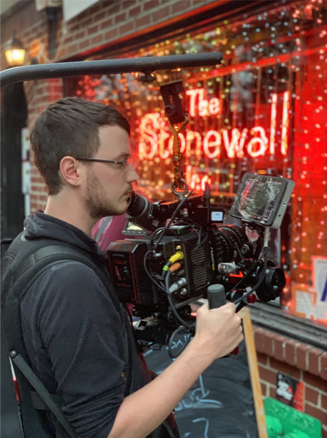 On set with Ken Lutz outside the Stonewall Inn in New York City.