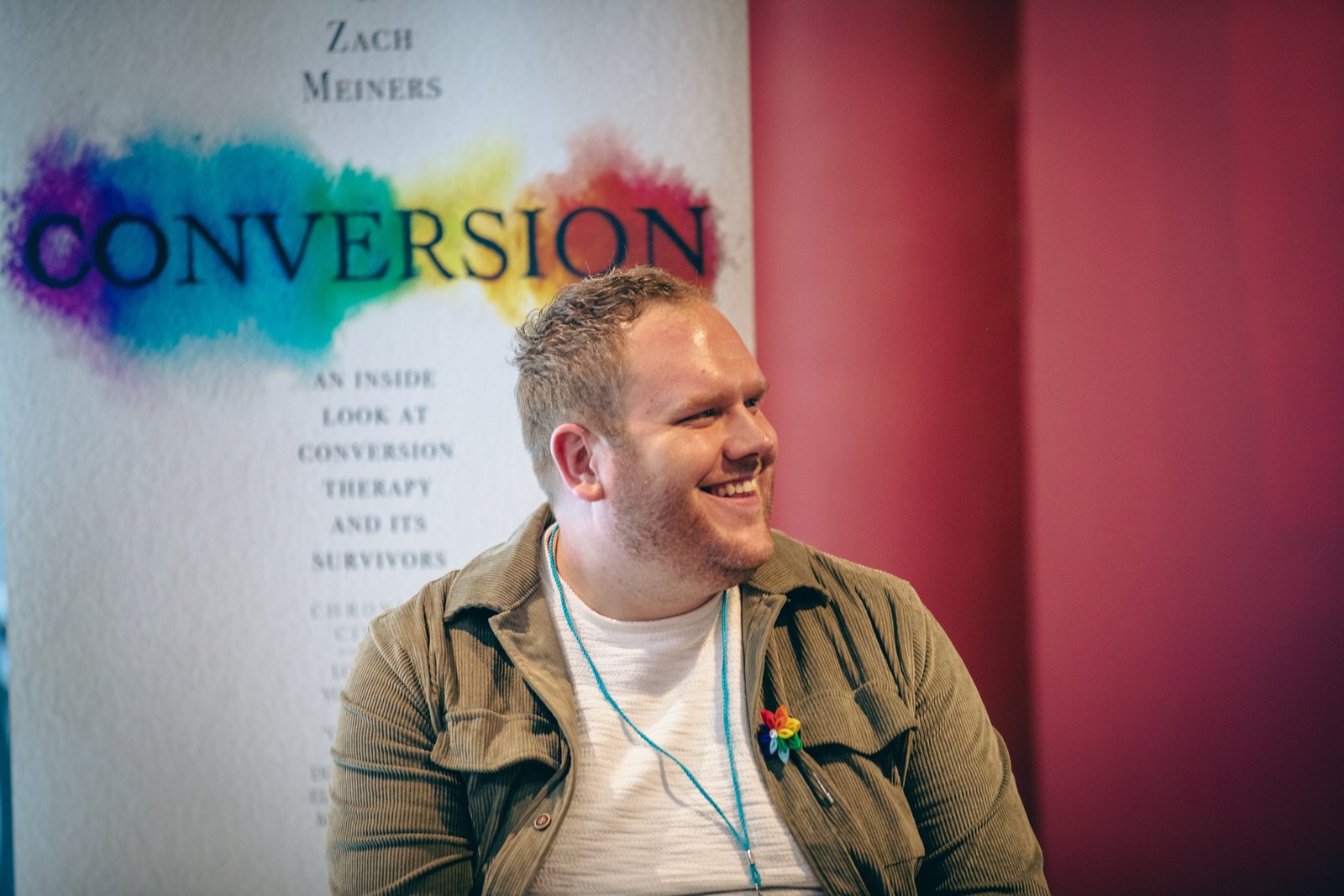 Director Zach Meiners speaking at a panel discussion at the Portland Film Festival promoting the film Conversion.