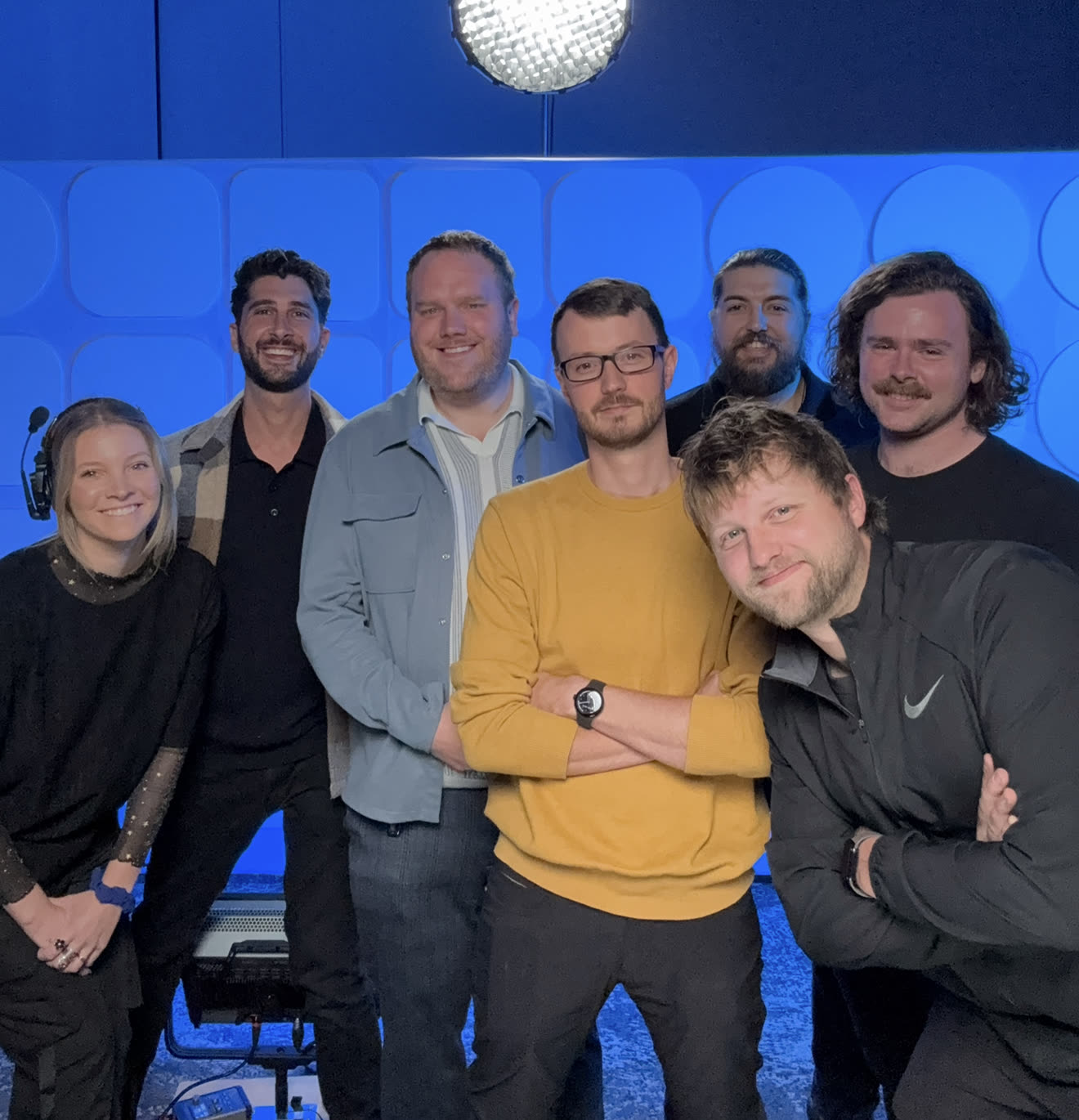 Behind the scenes at the HP roadshow pop-up studio as the Chronicle crew stands for a team photo.